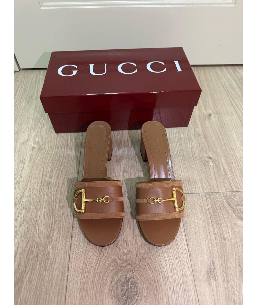 GUCCI Коричневые кожаные мюли, фото 2