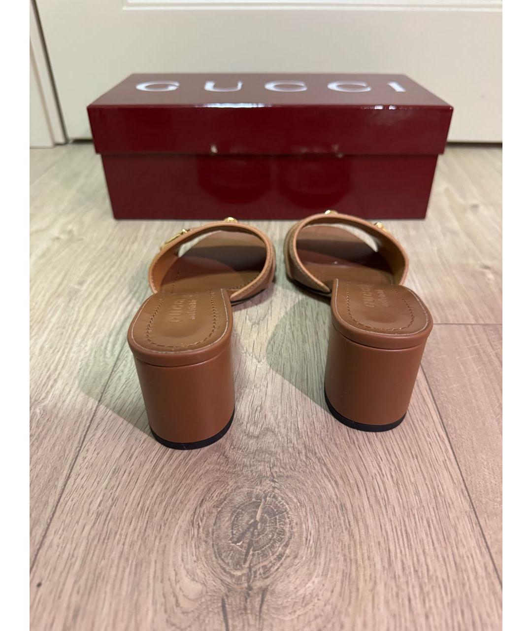 GUCCI Коричневые кожаные мюли, фото 4