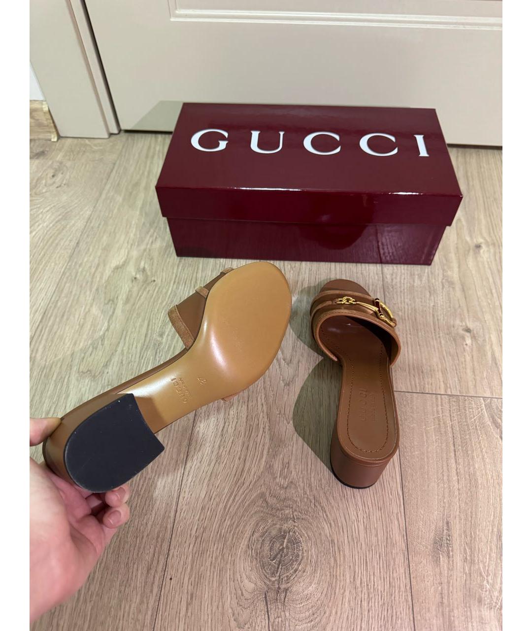 GUCCI Коричневые кожаные мюли, фото 5