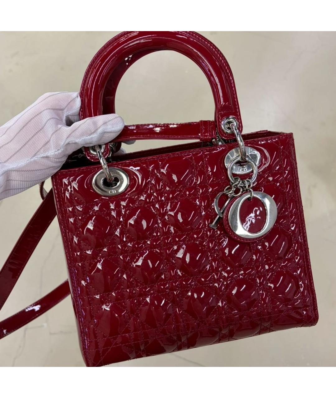 CHRISTIAN DIOR Бордовая сумка с короткими ручками из лакированной кожи, фото 5