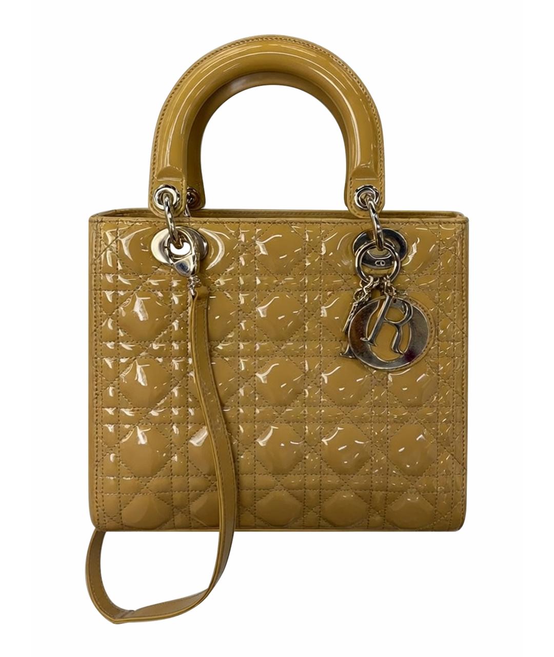 CHRISTIAN DIOR Горчичная сумка с короткими ручками из лакированной кожи, фото 1