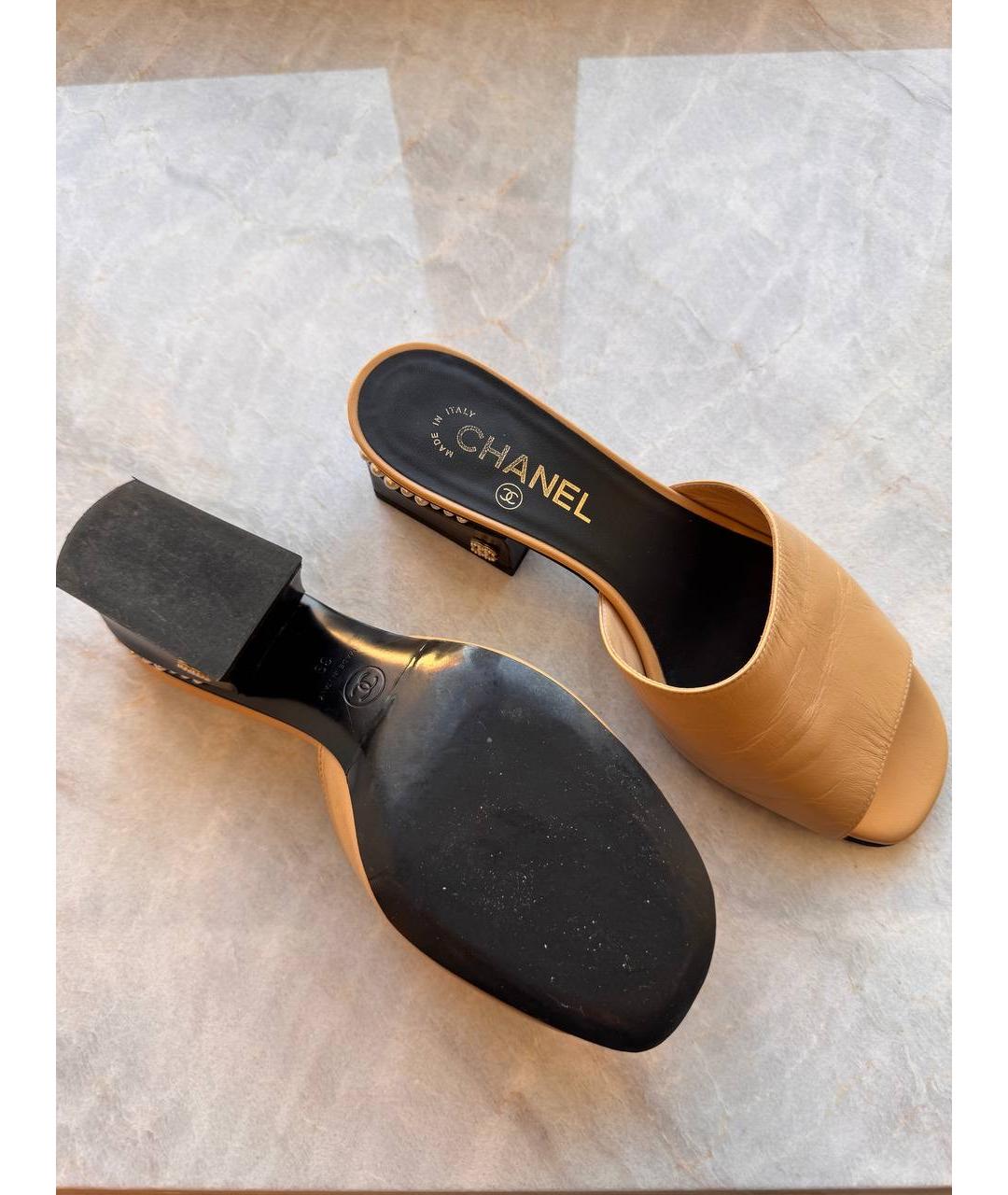 CHANEL Бежевые кожаные босоножки, фото 6