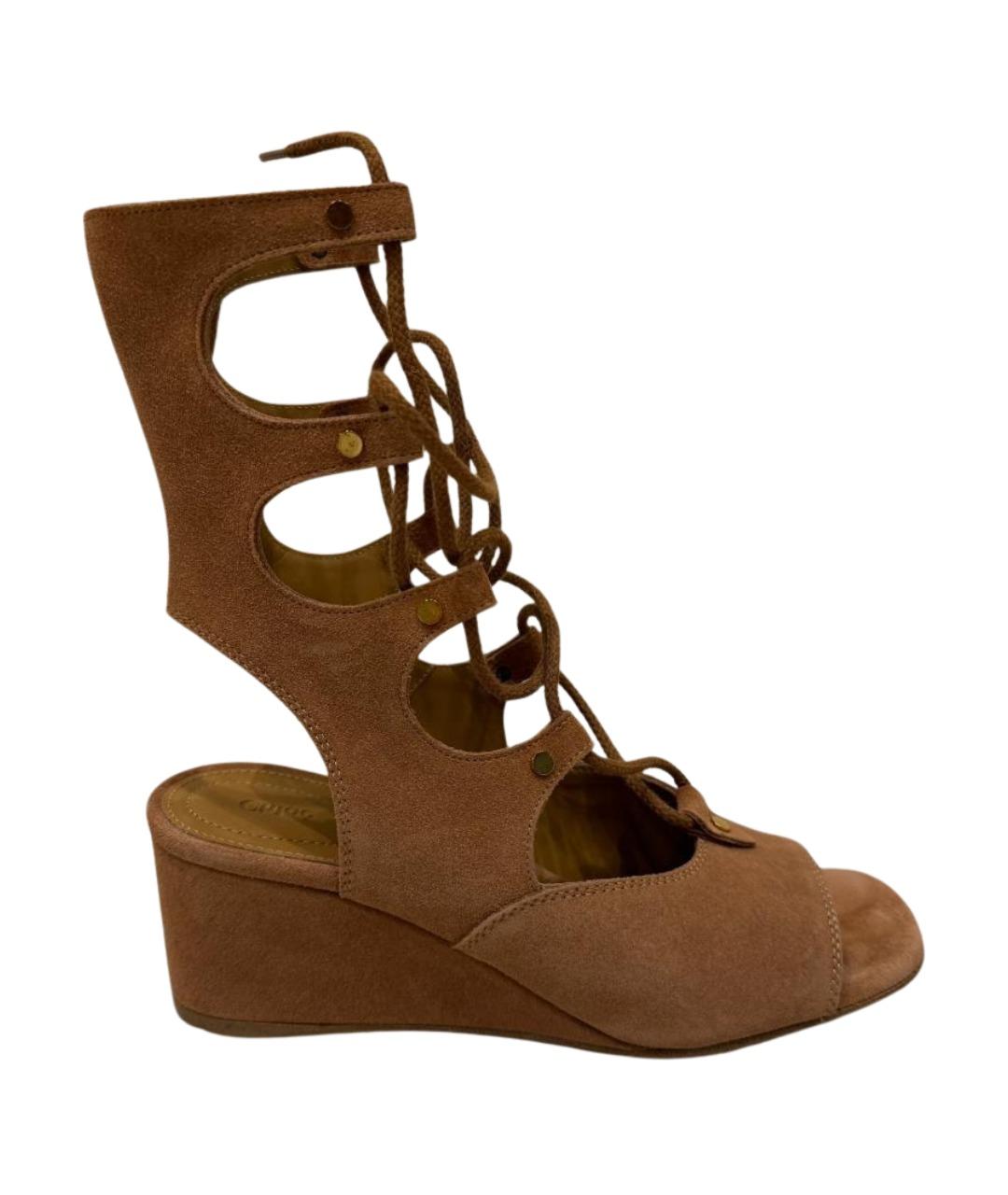 CHLOE Бежевые замшевые босоножки, фото 1