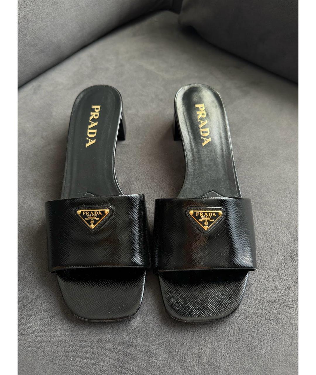 PRADA Черные кожаные мюли, фото 2