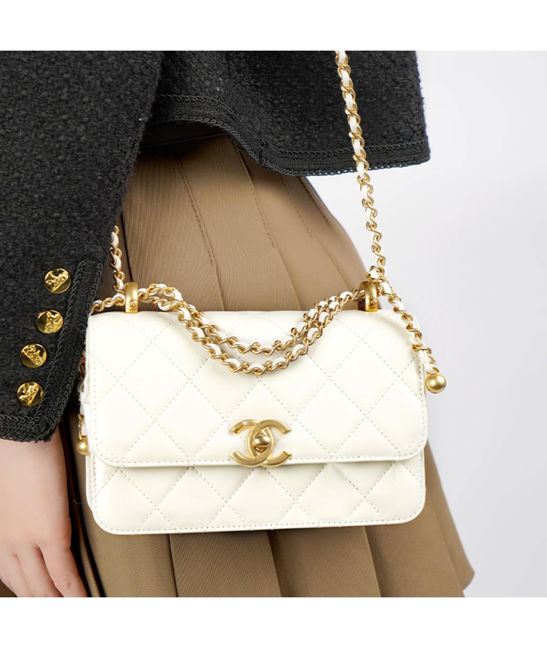 CHANEL Белая кожаная сумка через плечо, фото 4