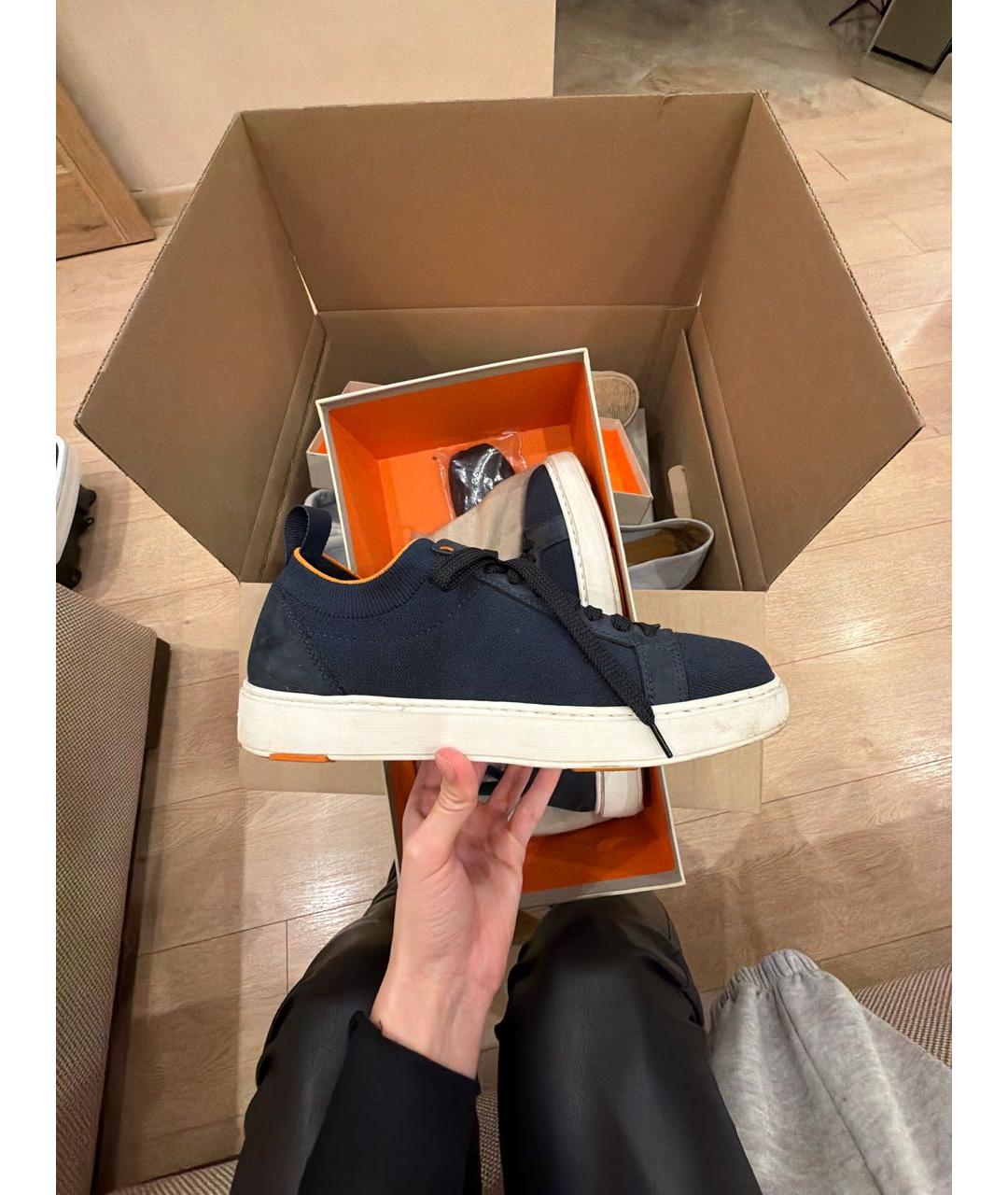 SANTONI Темно-синие текстильные низкие кроссовки / кеды, фото 4