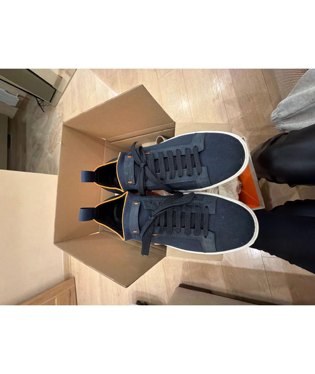 SANTONI Темно-синие текстильные низкие кроссовки / кеды, фото 2