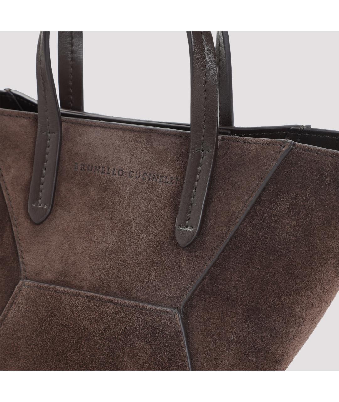 BRUNELLO CUCINELLI Коричневая замшевая сумка тоут, фото 5