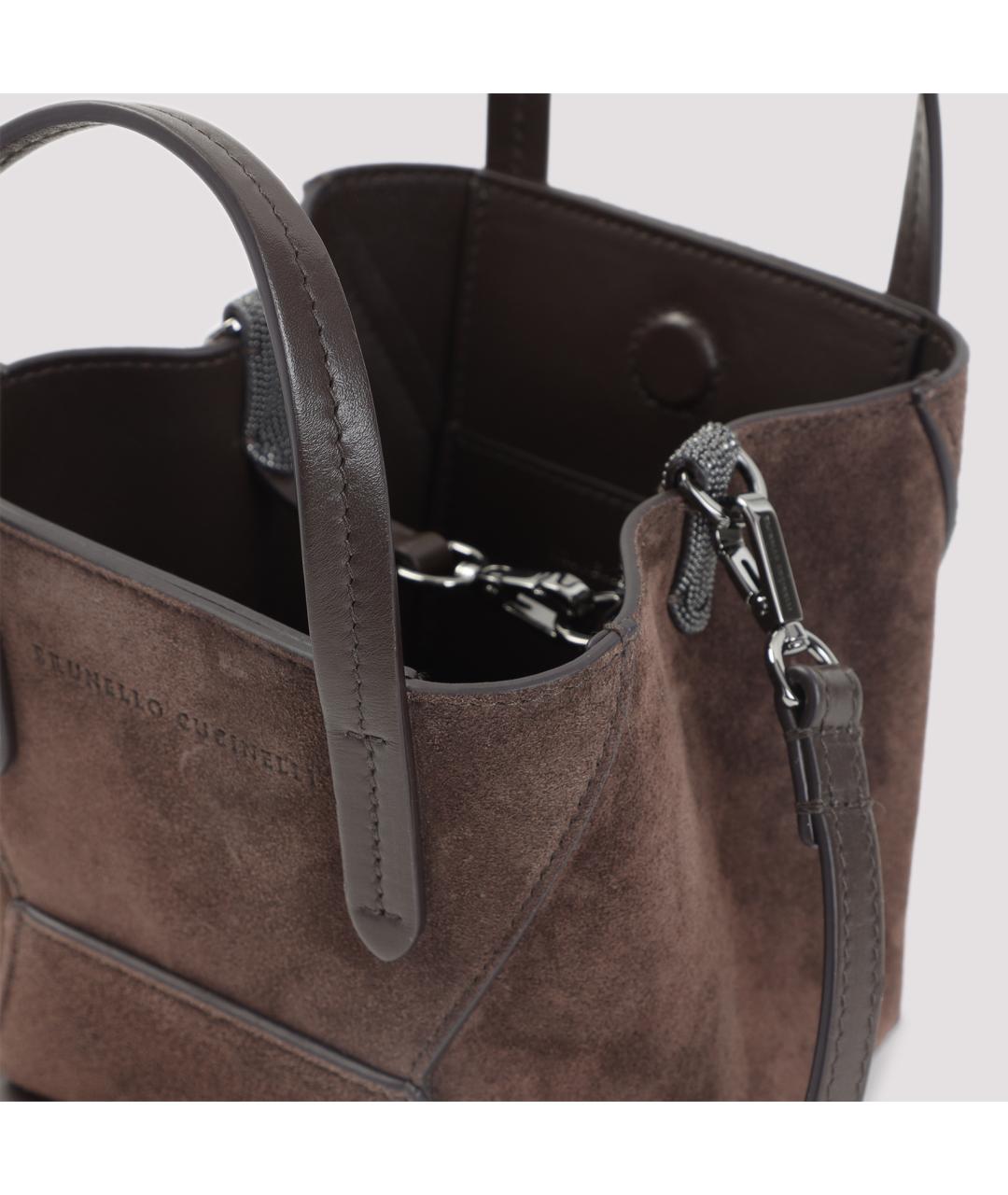 BRUNELLO CUCINELLI Коричневая замшевая сумка тоут, фото 4
