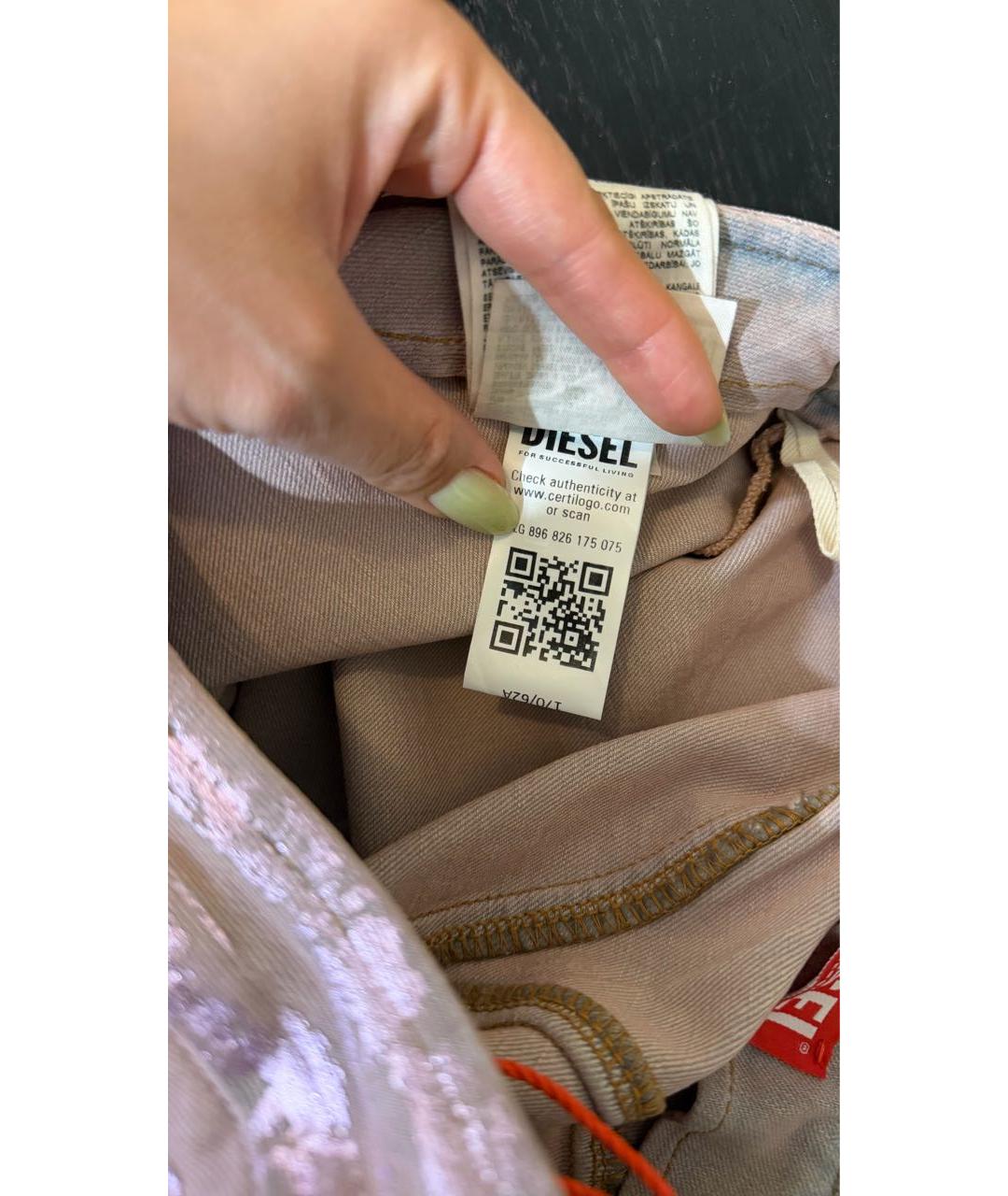 DIESEL Розовые хлопко-эластановые джинсы слим, фото 5