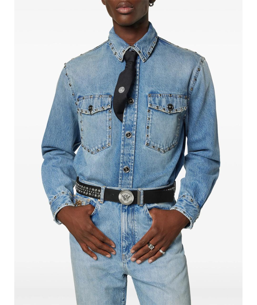 VERSACE Черный кожаный ремень, фото 3