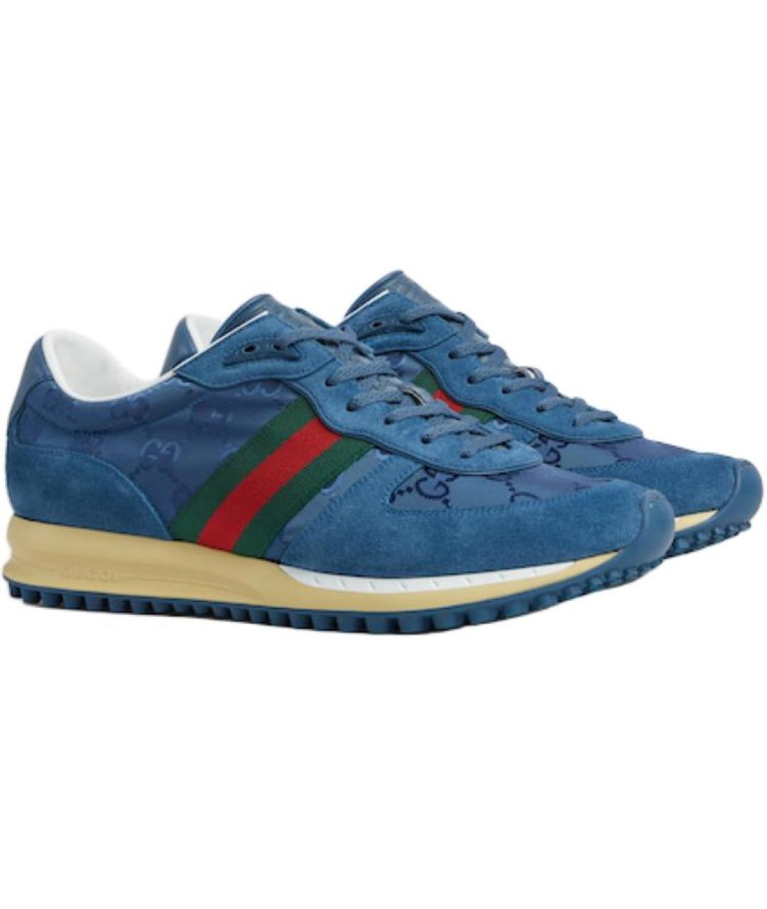 GUCCI Синие текстильные низкие кроссовки / кеды, фото 3