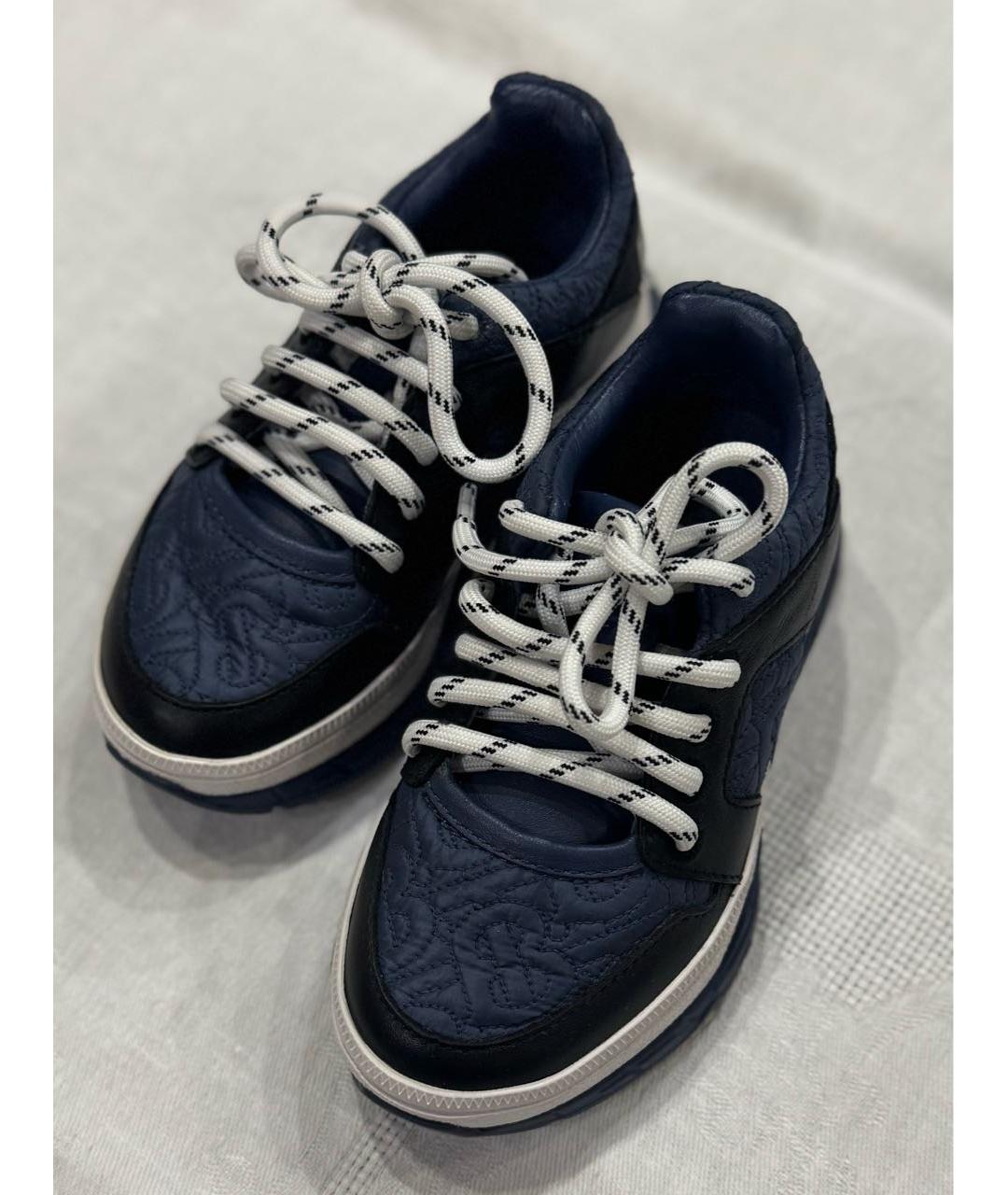 BURBERRY Темно-синие кожаные кеды, фото 3