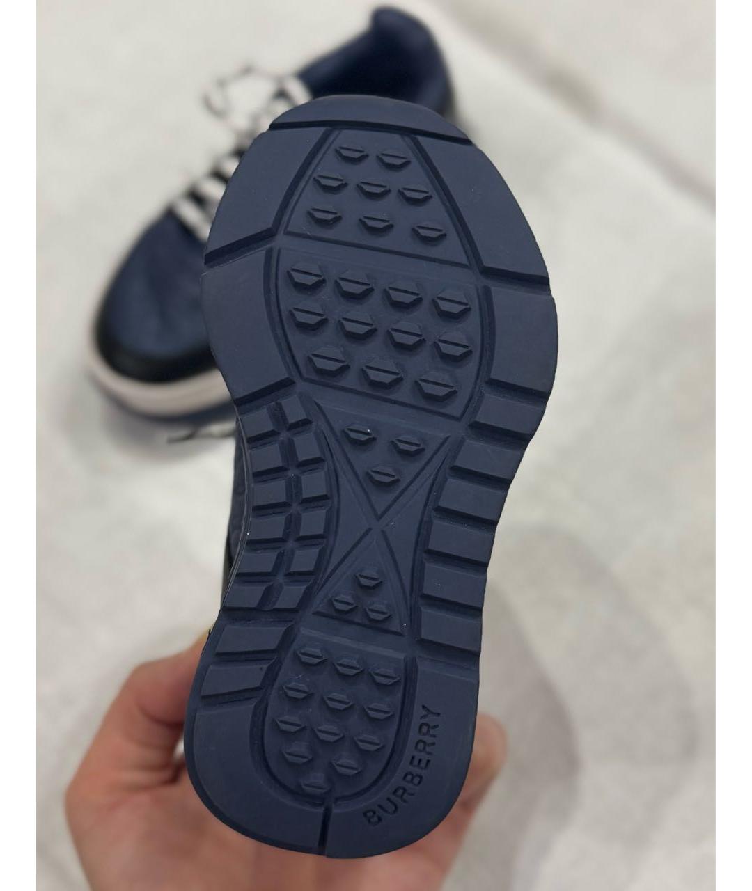 BURBERRY Темно-синие кожаные кеды, фото 4