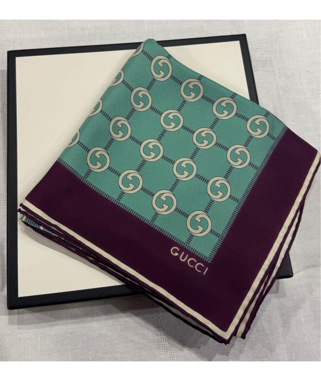 GUCCI Голубой шелковый платок, фото 5