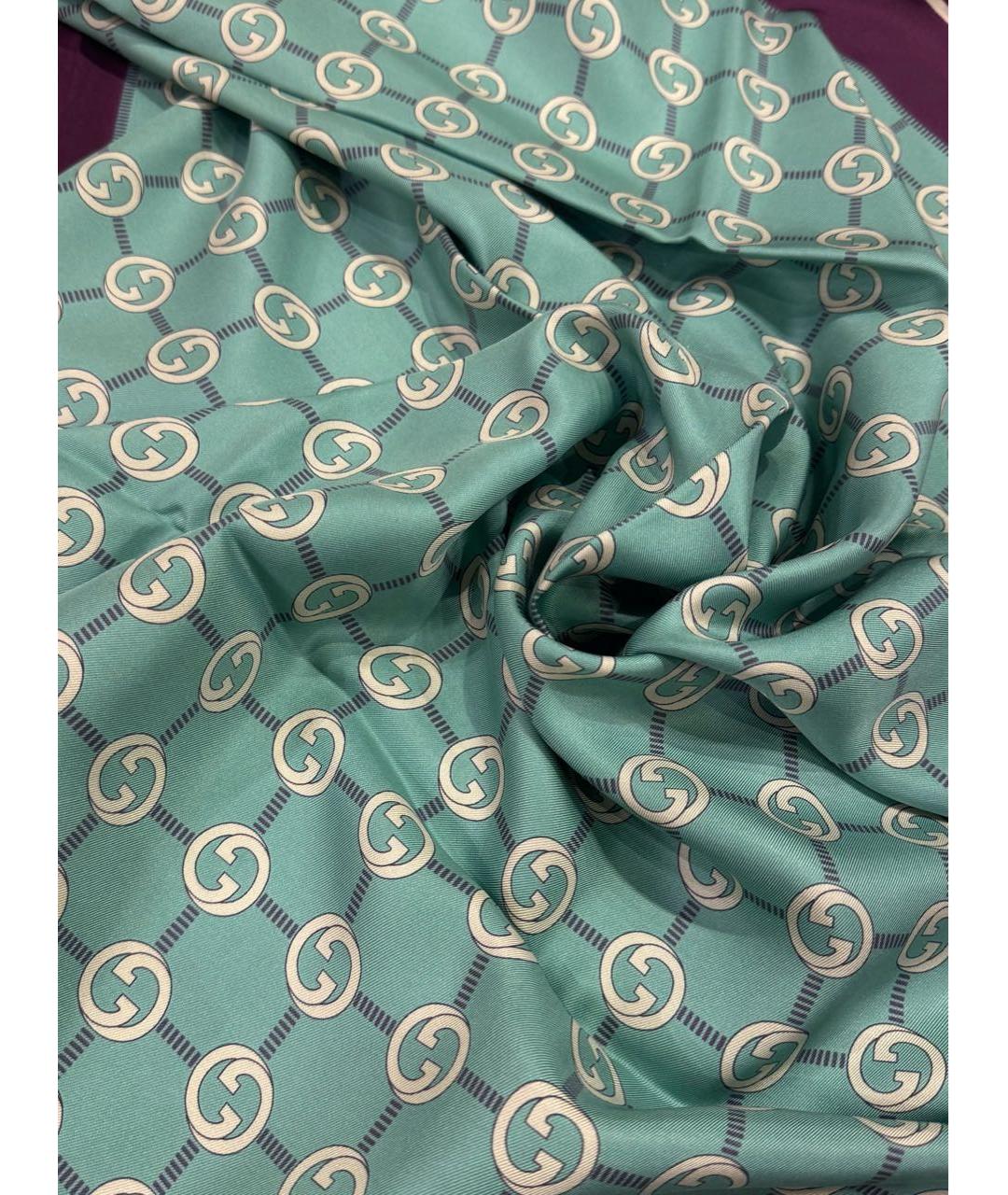 GUCCI Голубой шелковый платок, фото 3