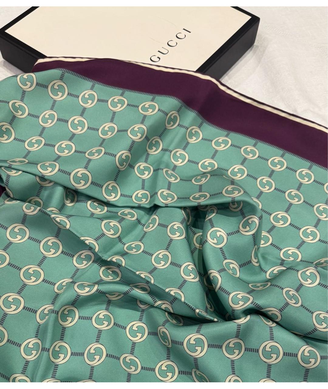 GUCCI Голубой шелковый платок, фото 4