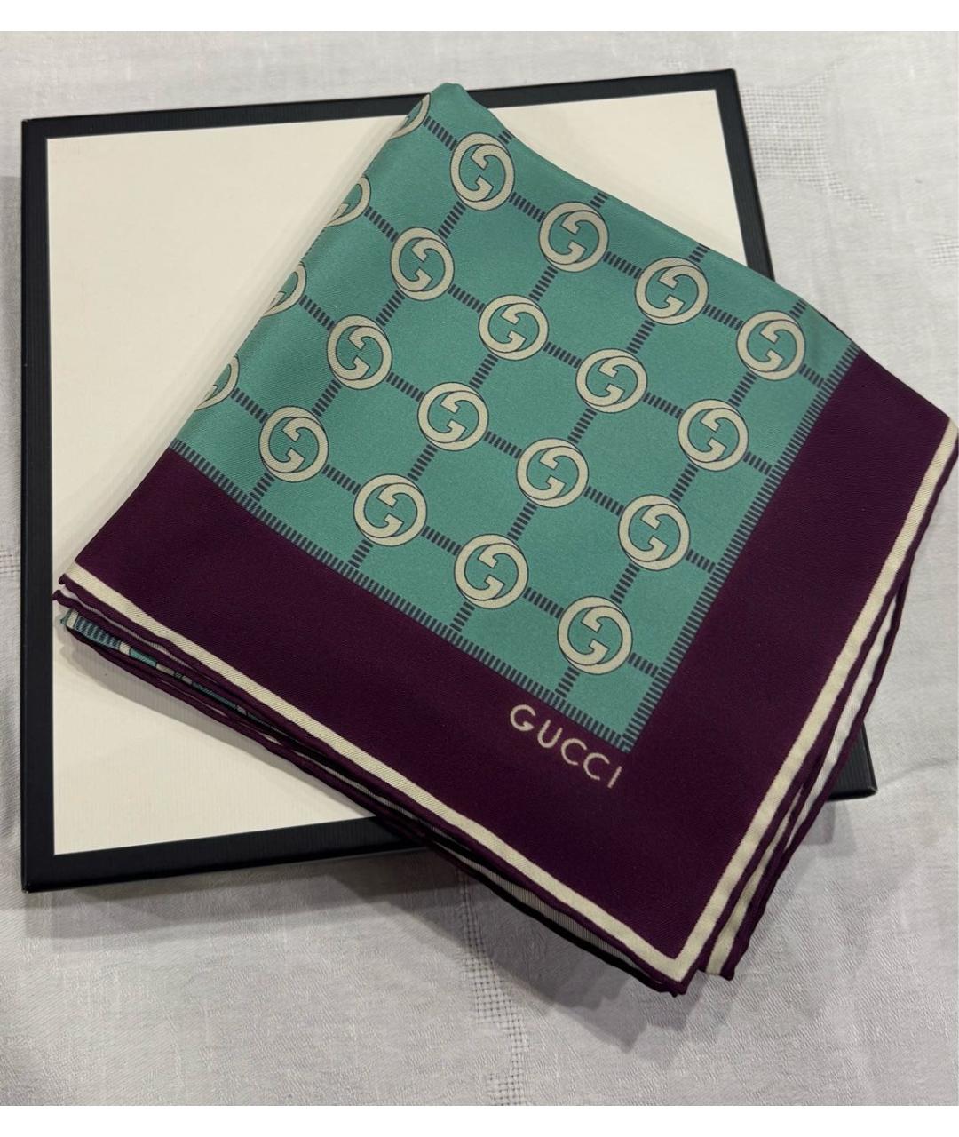 GUCCI Голубой шелковый платок, фото 2