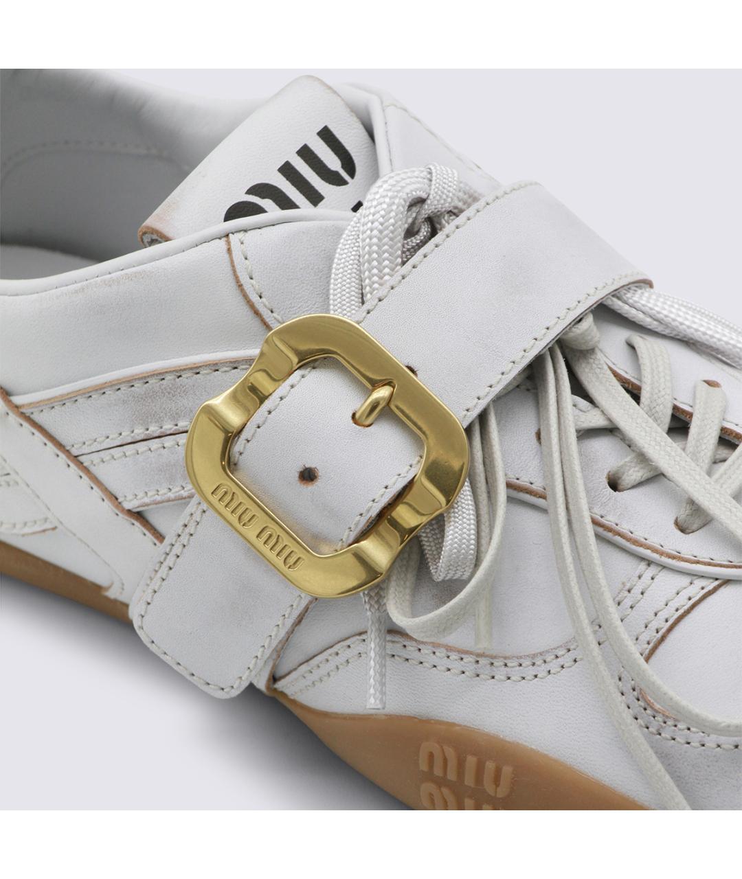 MIU MIU Белые кожаные кроссовки, фото 4