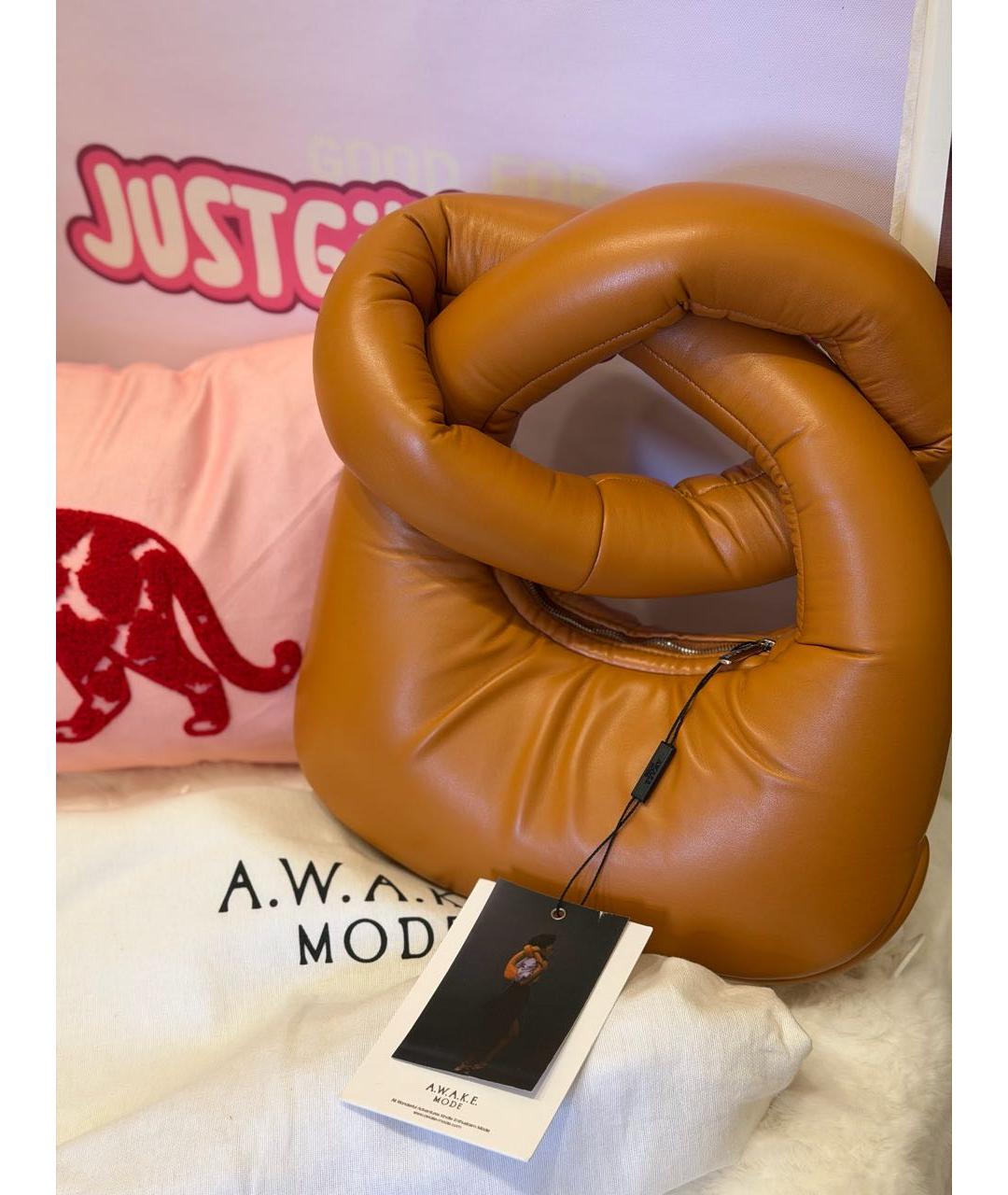 A.W.A.K.E. MODE Коричневая сумка с короткими ручками из искусственной кожи, фото 2