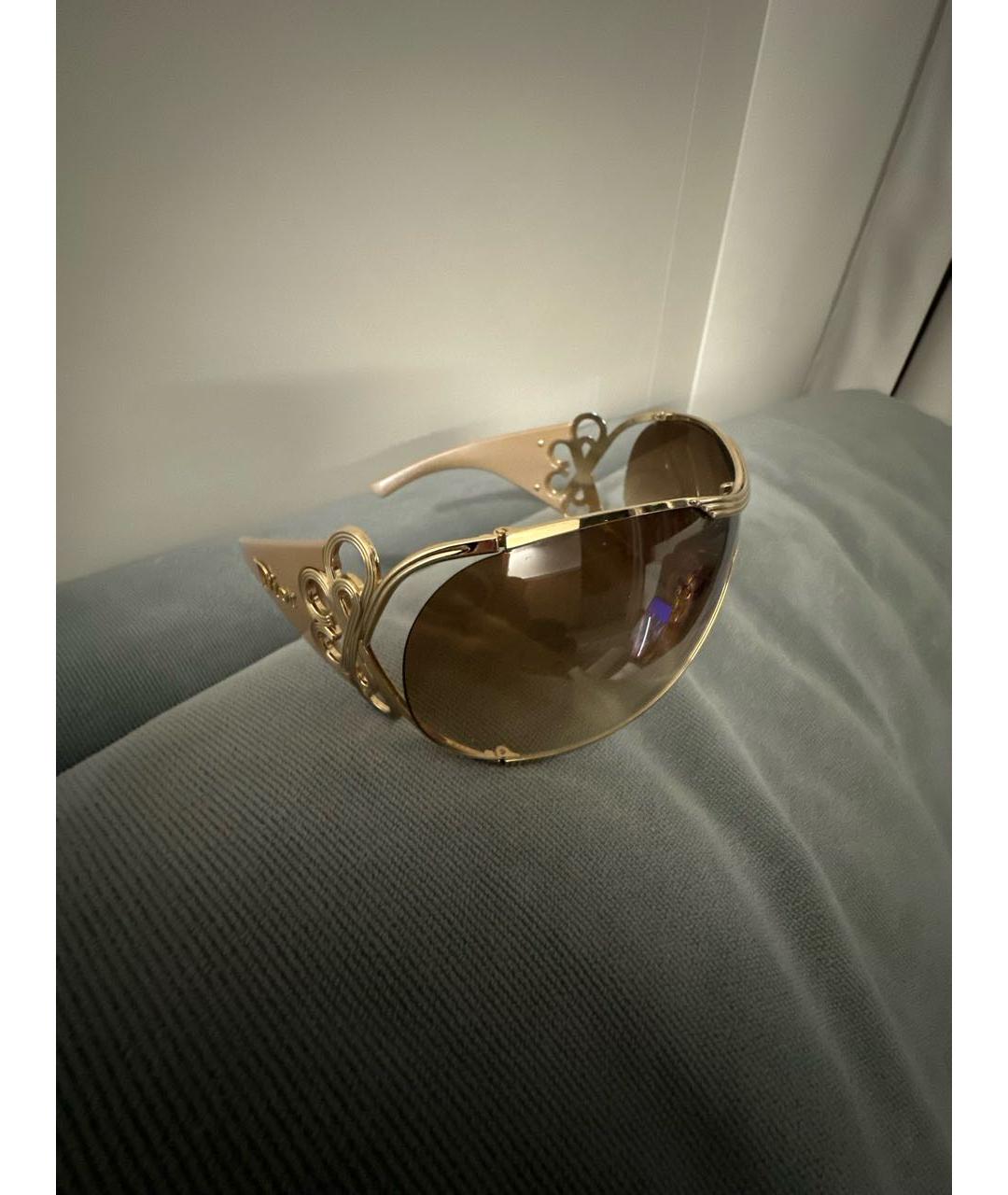 CHRISTIAN DIOR Бежевые металлические солнцезащитные очки, фото 2