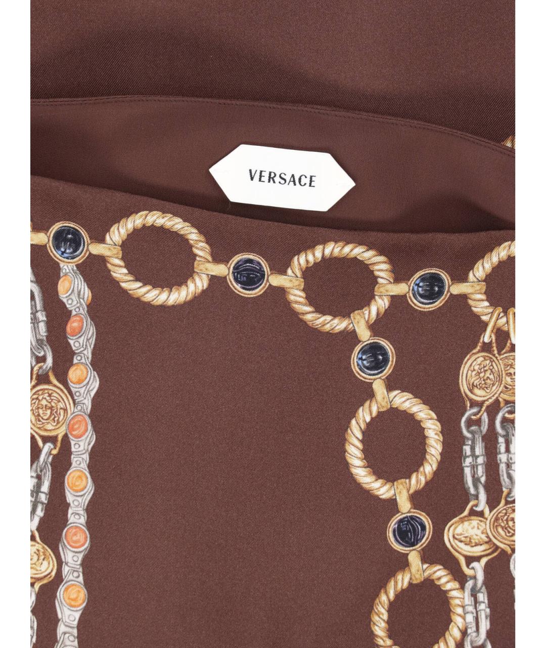 VERSACE Коричневая шелковая юбка миди, фото 5