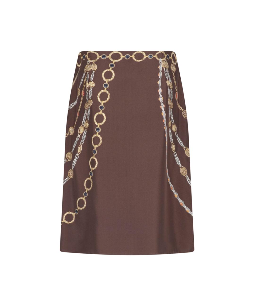 VERSACE Коричневая шелковая юбка миди, фото 2