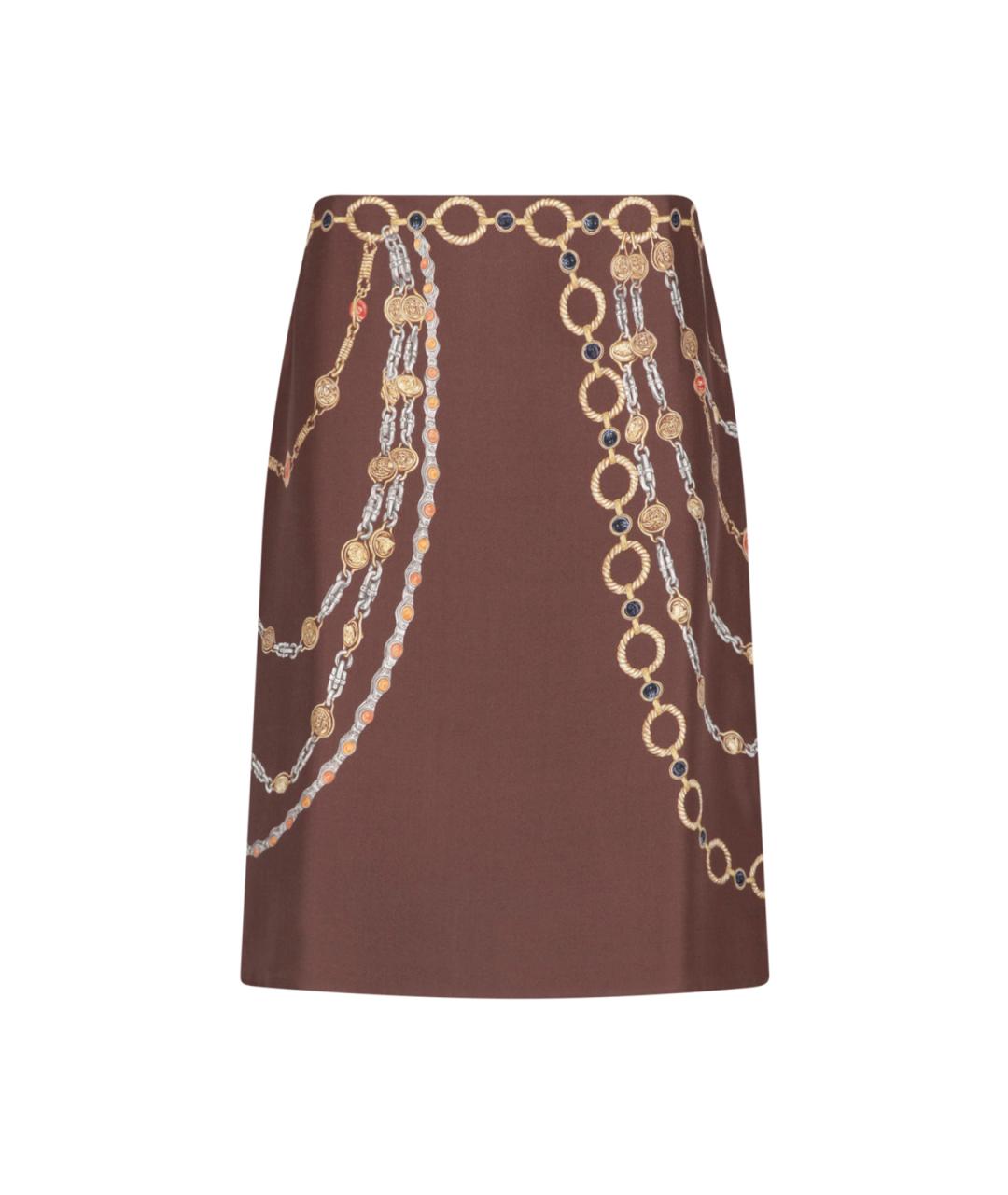 VERSACE Коричневая шелковая юбка миди, фото 1
