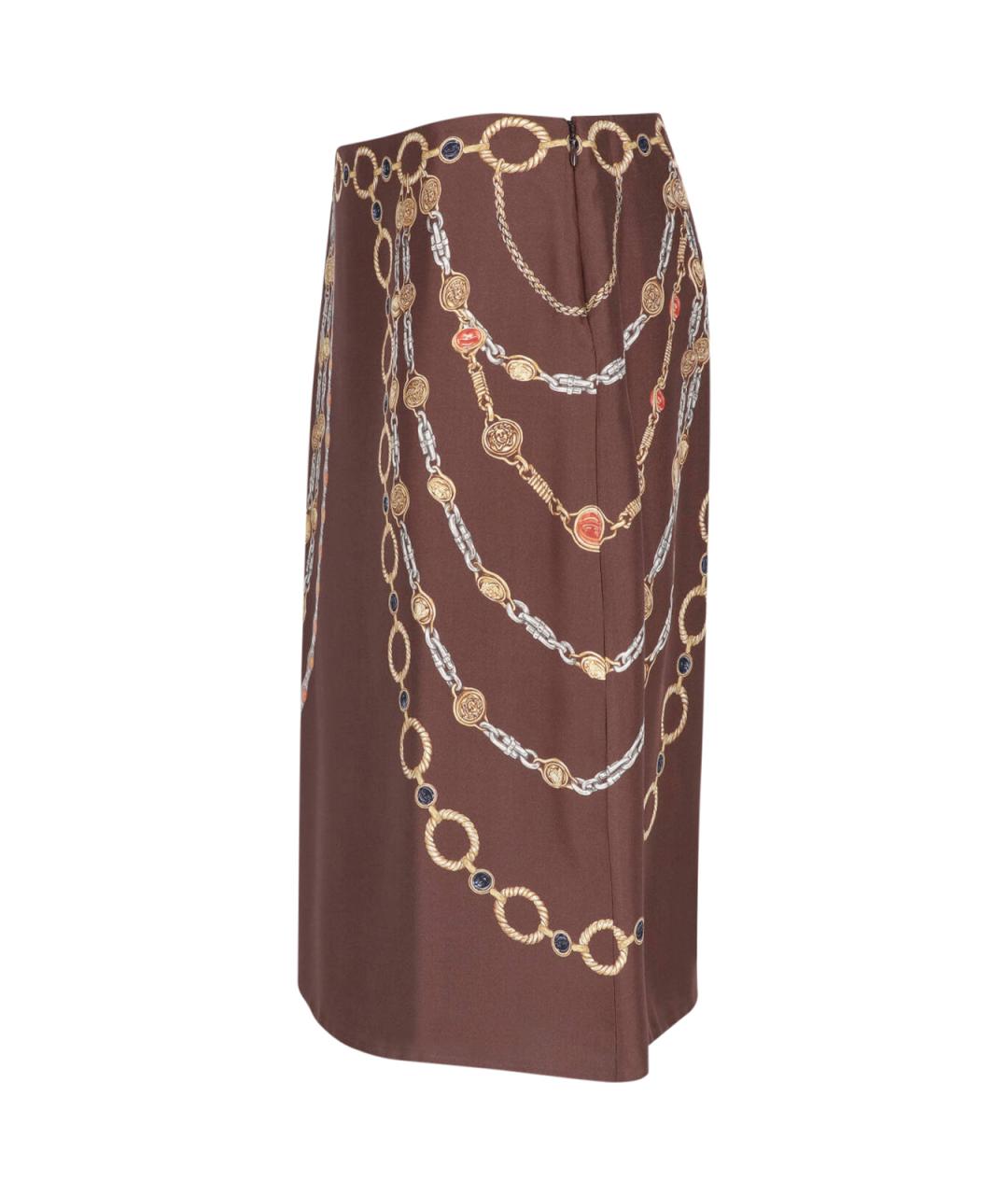 VERSACE Коричневая шелковая юбка миди, фото 3