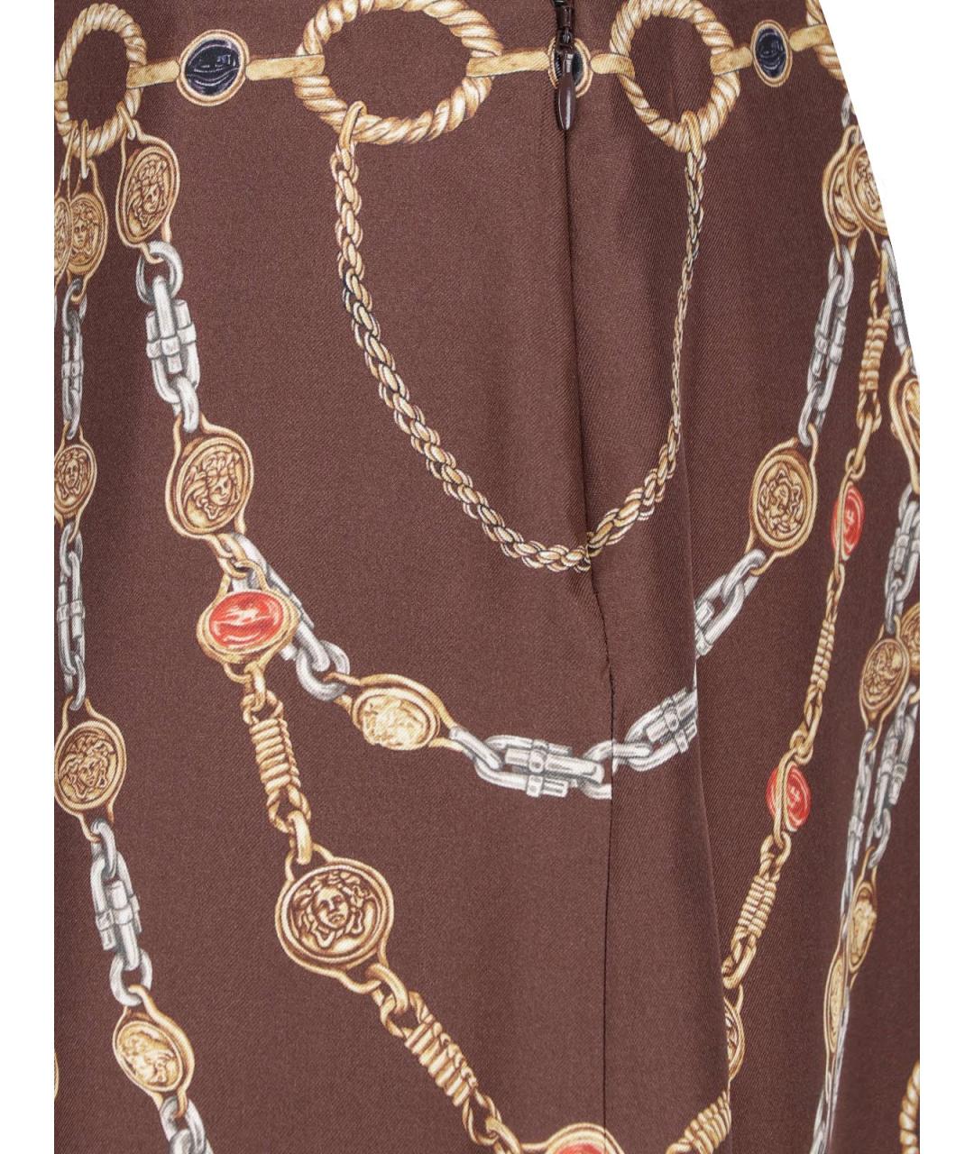 VERSACE Коричневая шелковая юбка миди, фото 4