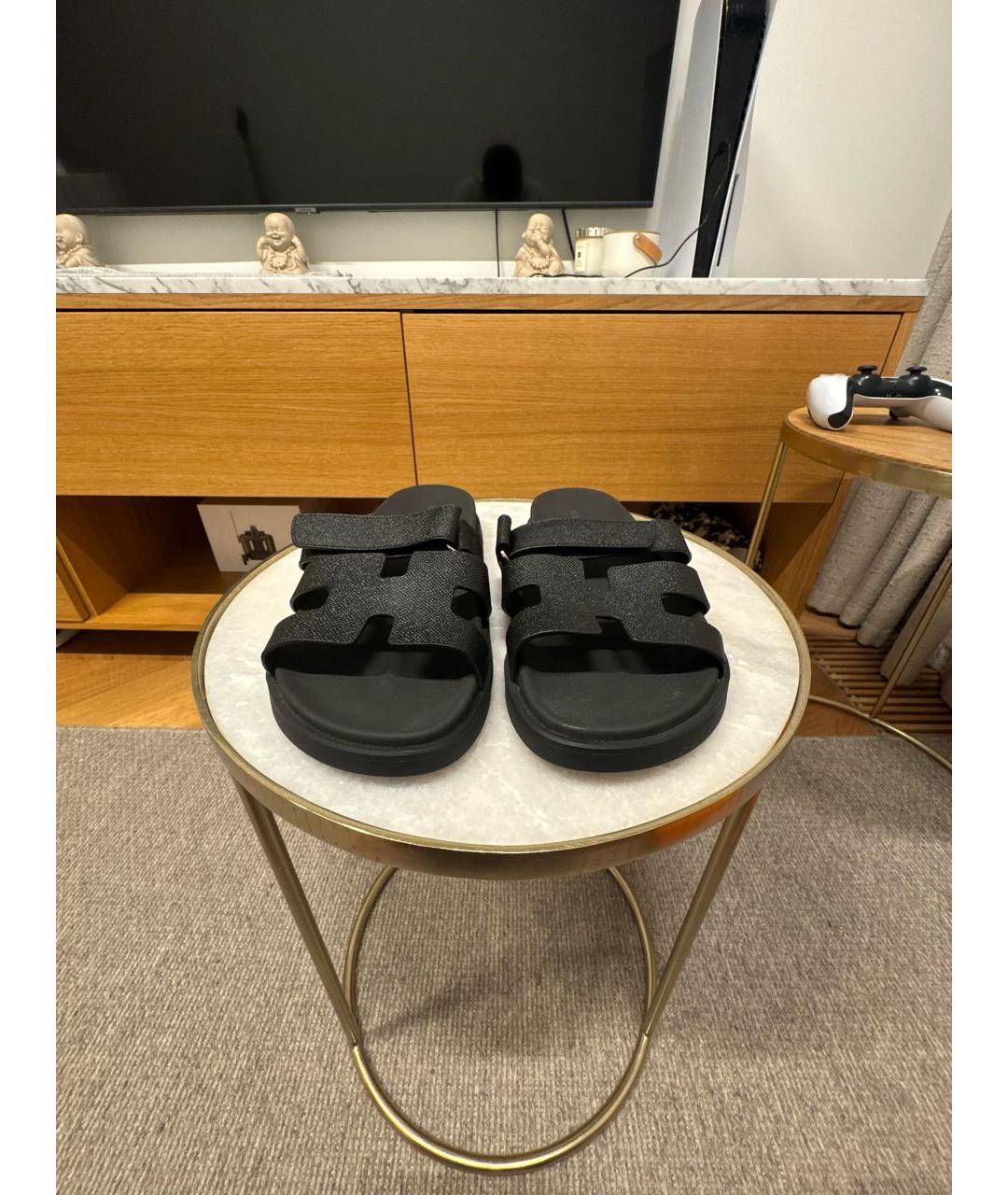 HERMES Черные кожаные сандалии, фото 2