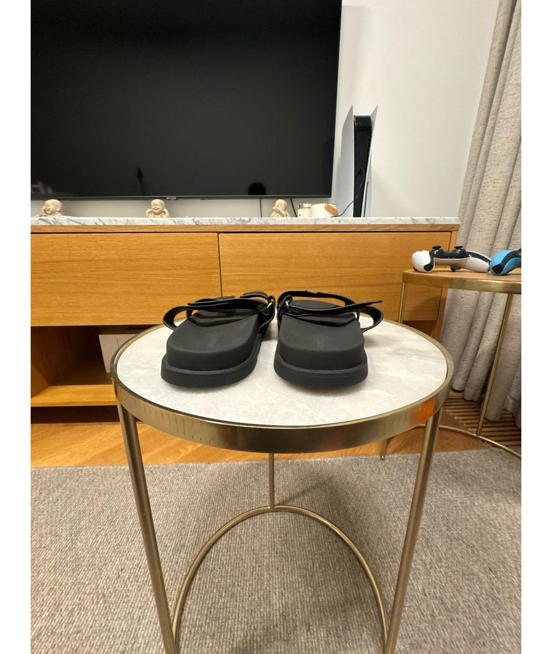 HERMES Черные кожаные сандалии, фото 4