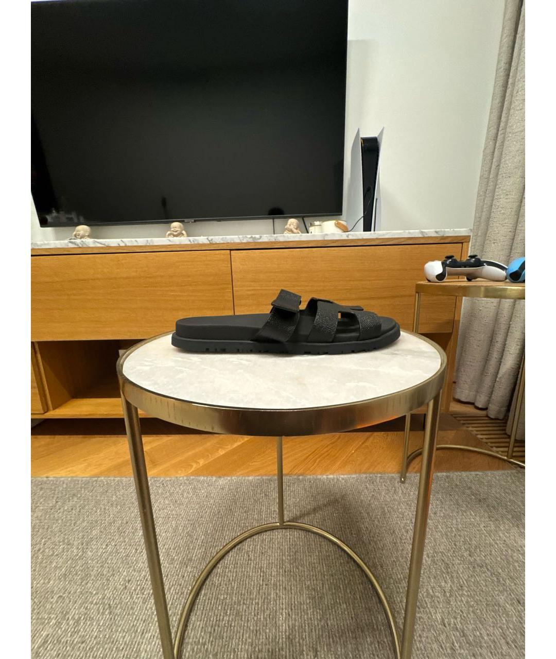 HERMES Черные кожаные сандалии, фото 6