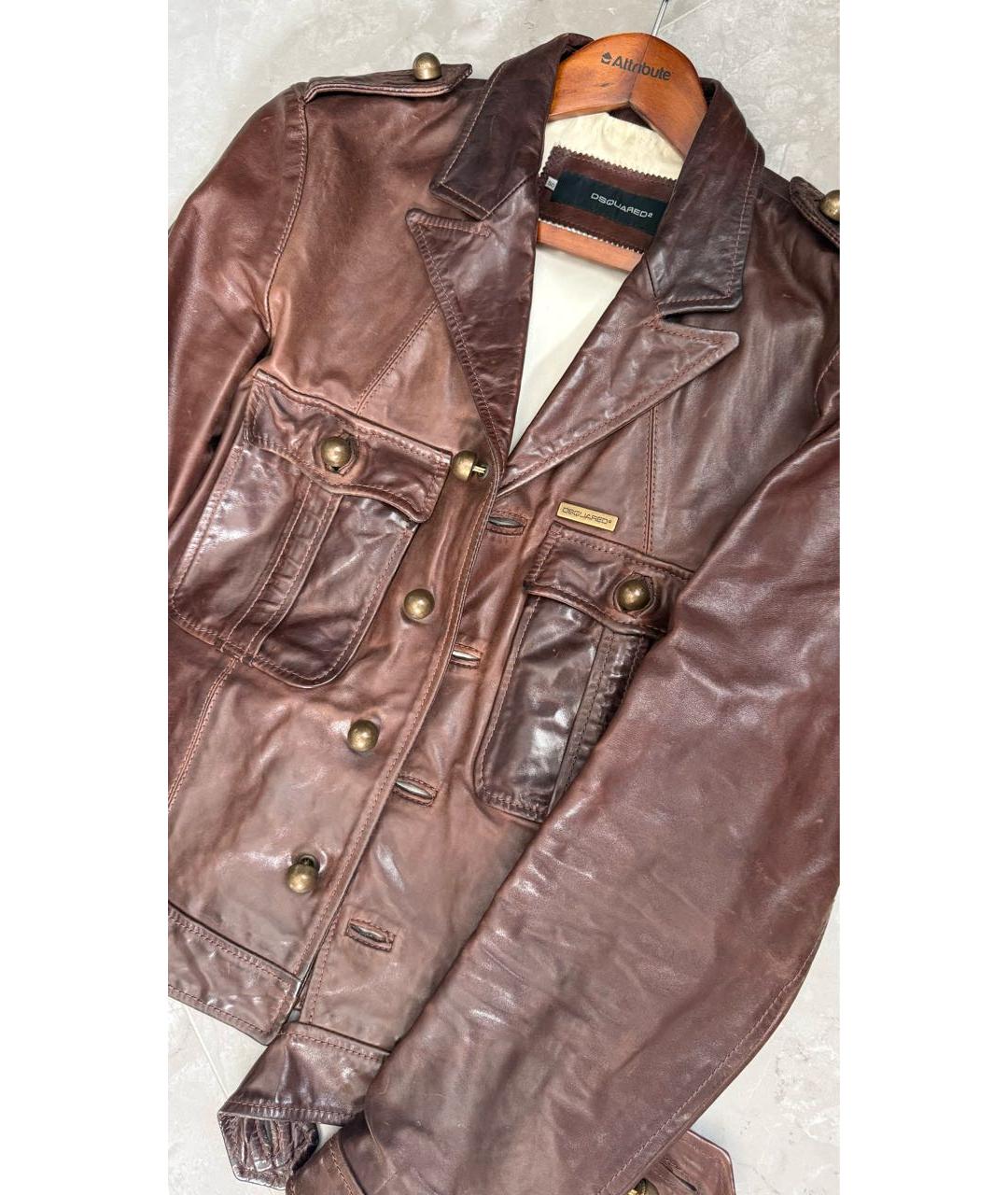 DSQUARED2 Коричневая кожаная куртка, фото 3