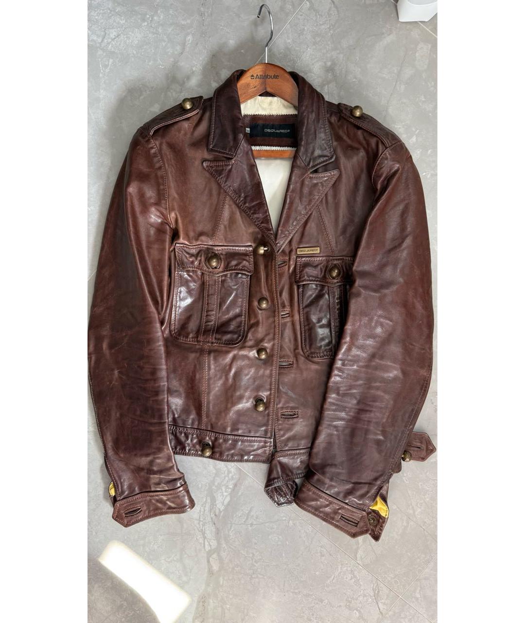 DSQUARED2 Коричневая кожаная куртка, фото 8