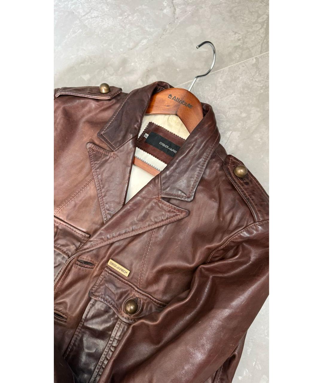 DSQUARED2 Коричневая кожаная куртка, фото 5