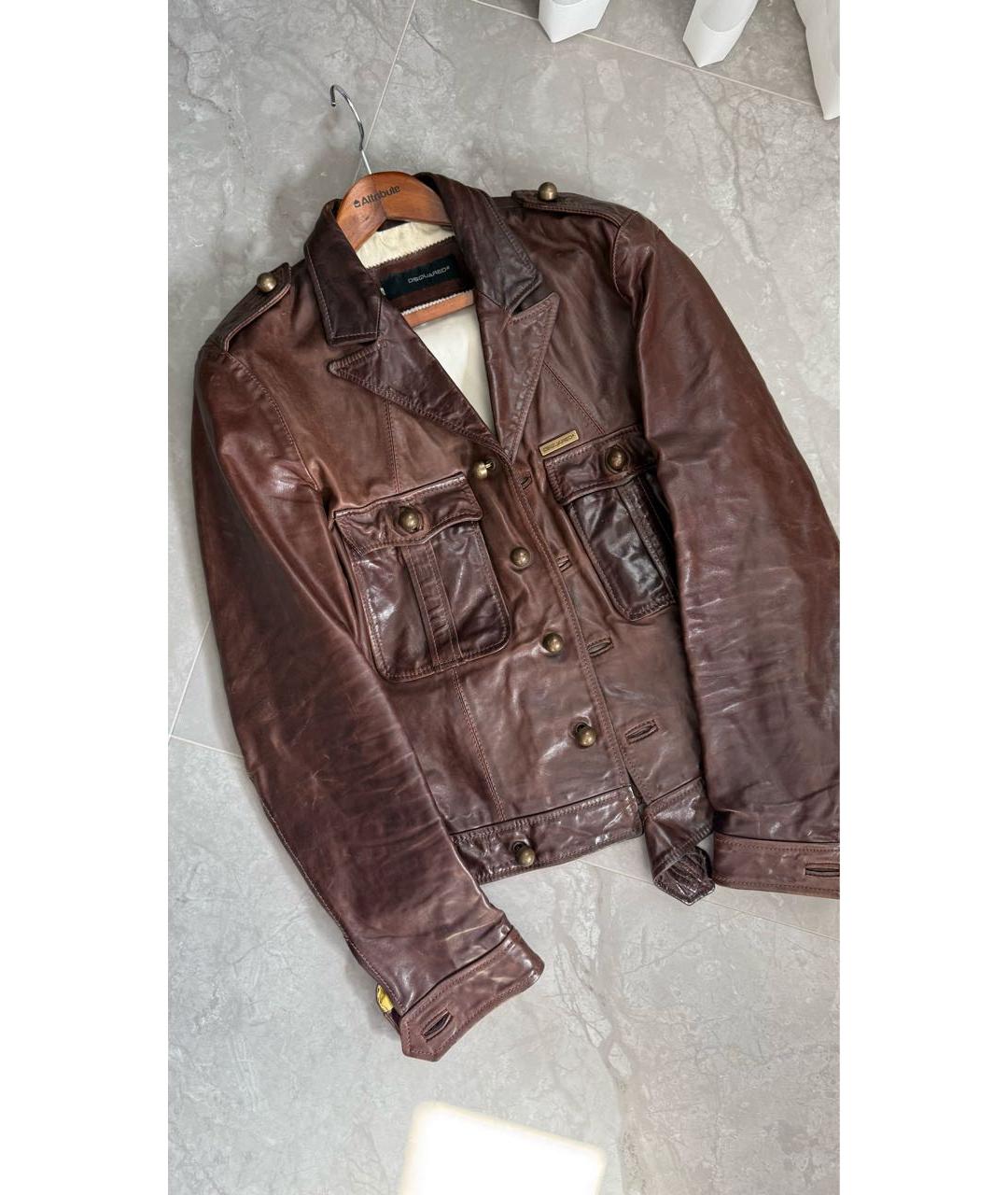 DSQUARED2 Коричневая кожаная куртка, фото 2