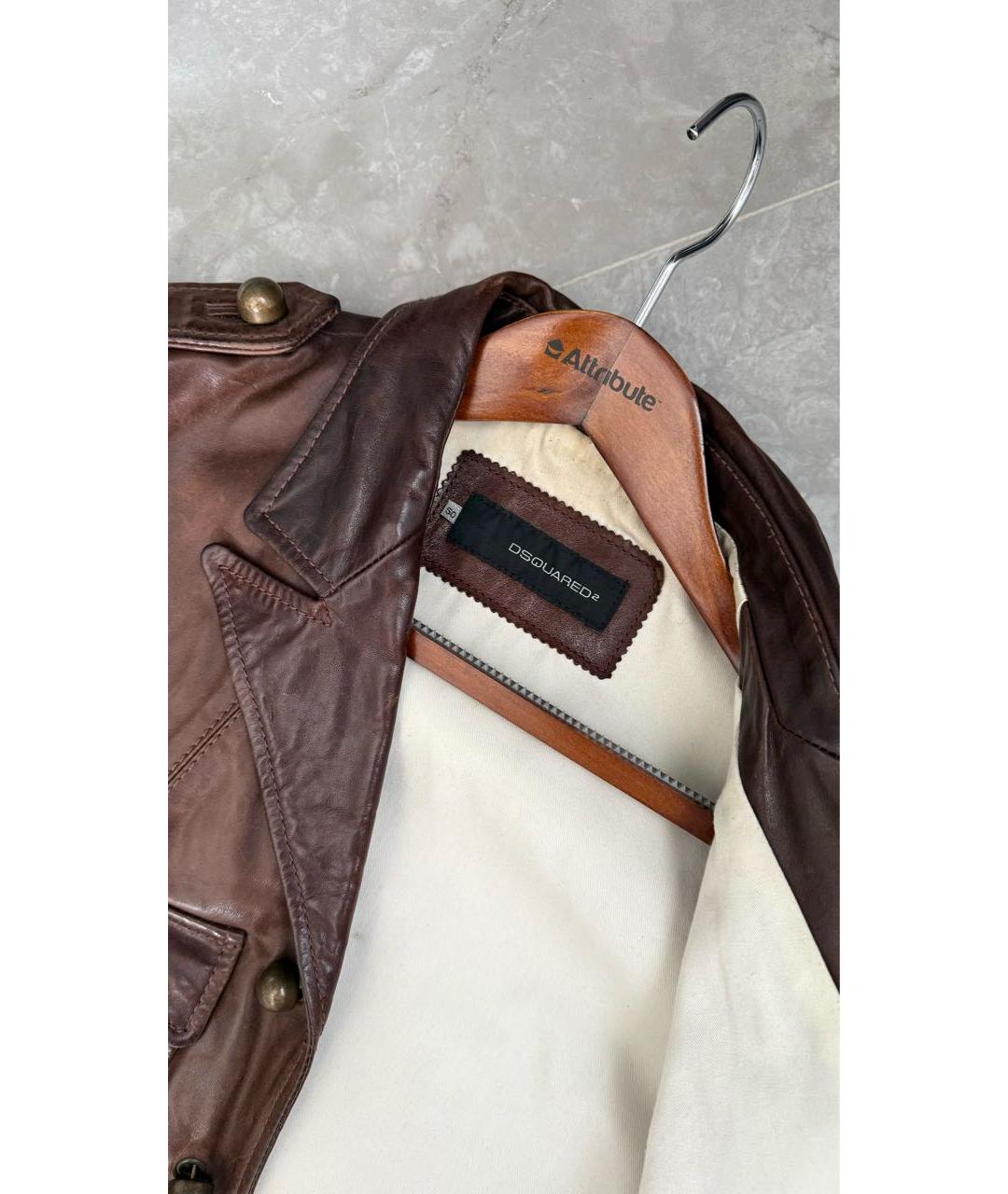 DSQUARED2 Коричневая кожаная куртка, фото 6