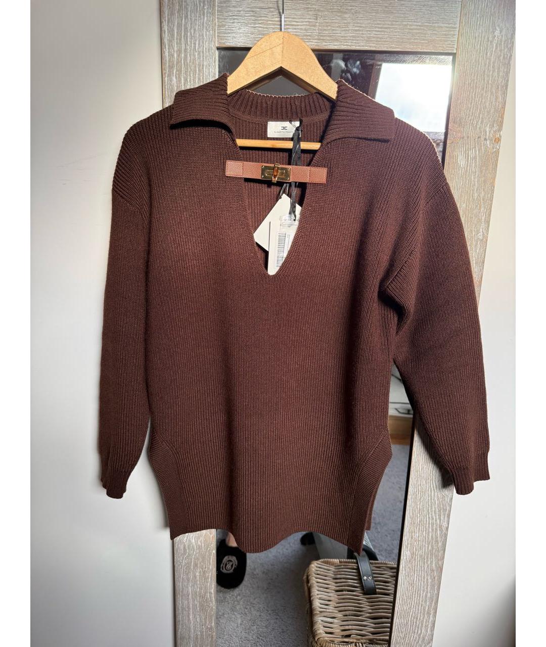 ELISABETTA FRANCHI Коричневый шерстяной джемпер / свитер, фото 7