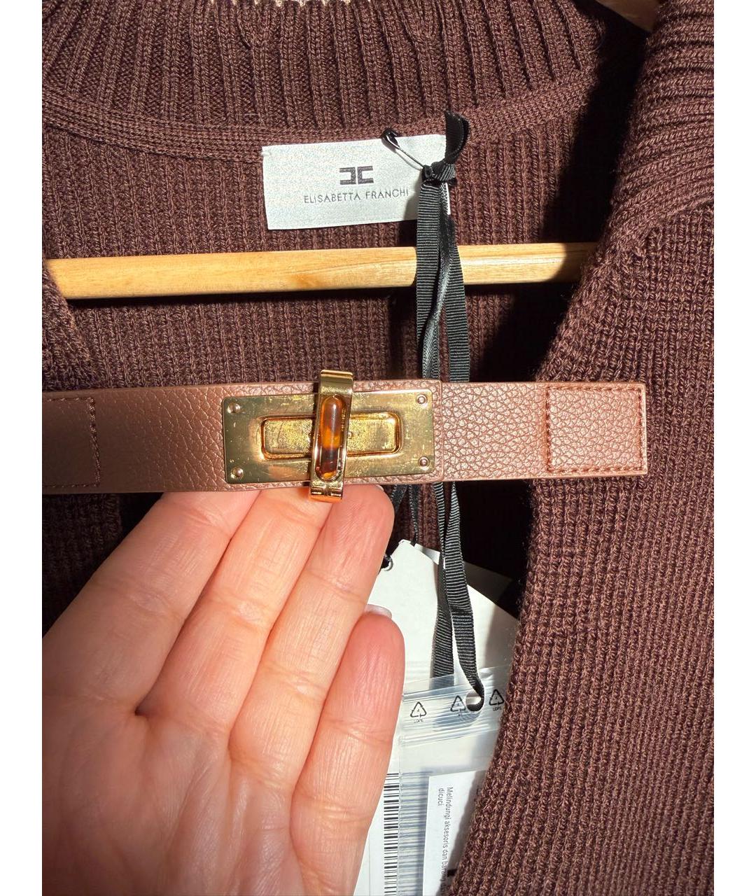 ELISABETTA FRANCHI Коричневый шерстяной джемпер / свитер, фото 2