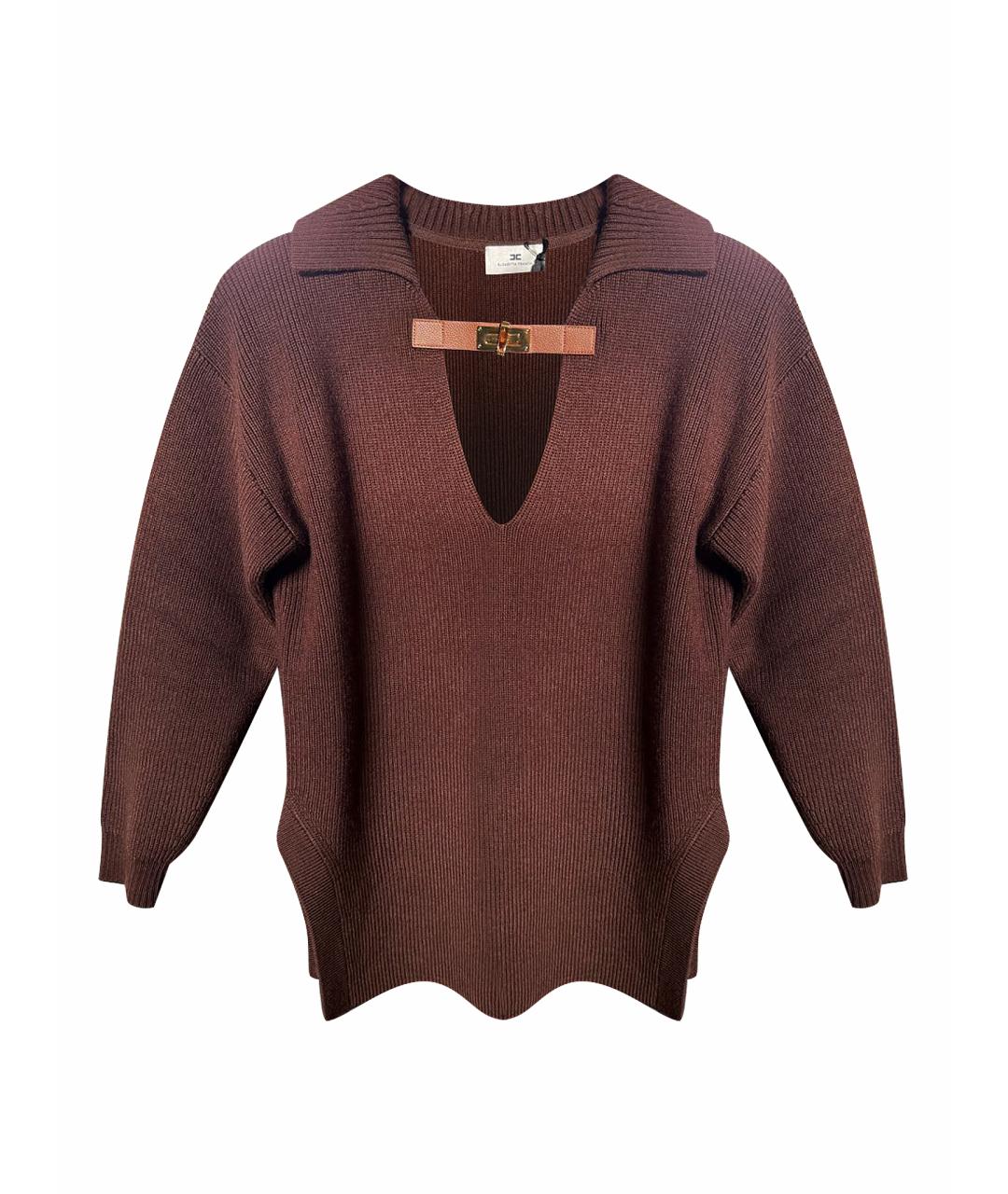 ELISABETTA FRANCHI Коричневый шерстяной джемпер / свитер, фото 1