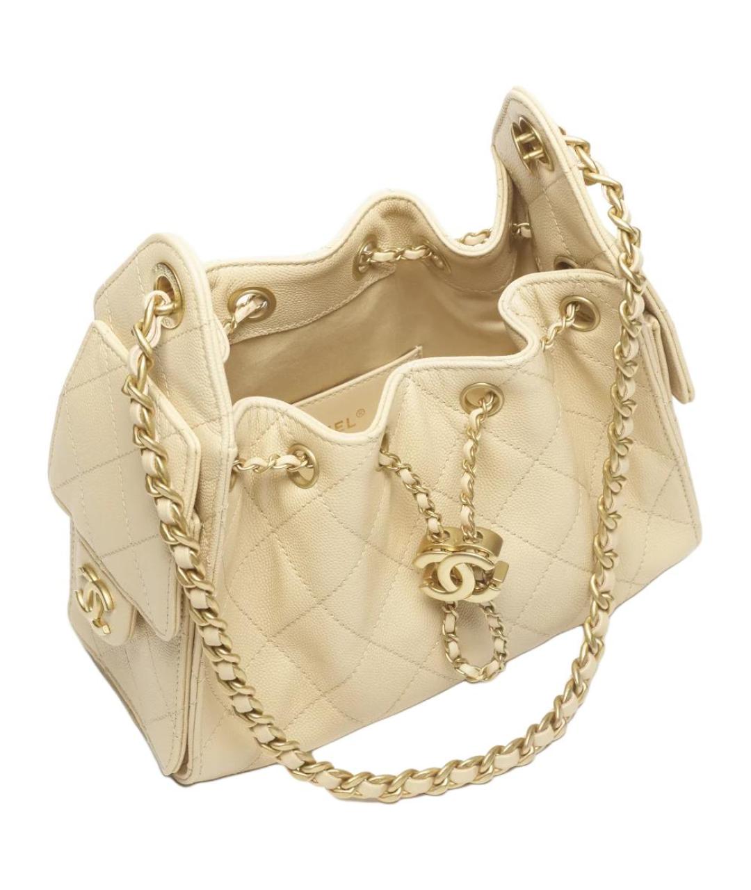 CHANEL Бежевая кожаная сумка через плечо, фото 4