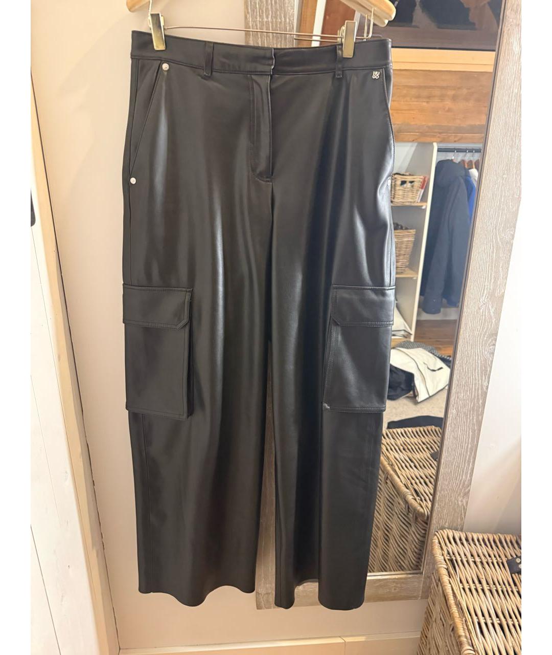 HUGO Черные полиуретановые брюки широкие, фото 7