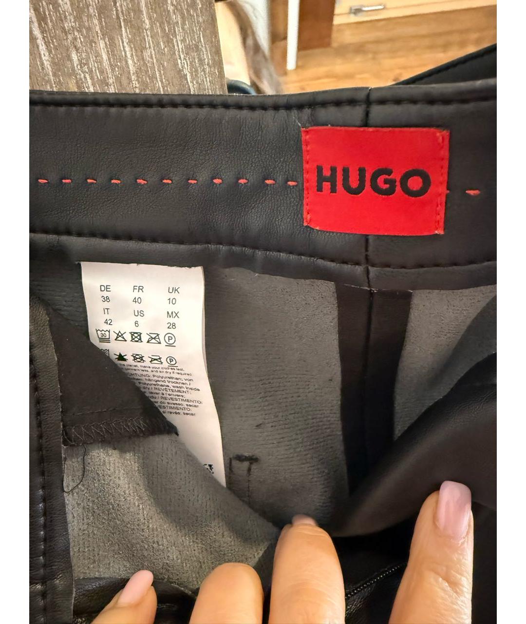 HUGO Черные полиуретановые брюки широкие, фото 4