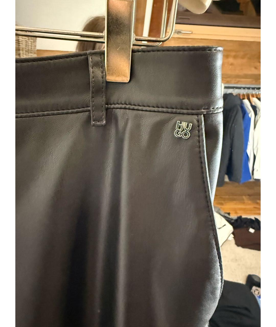 HUGO Черные полиуретановые брюки широкие, фото 3