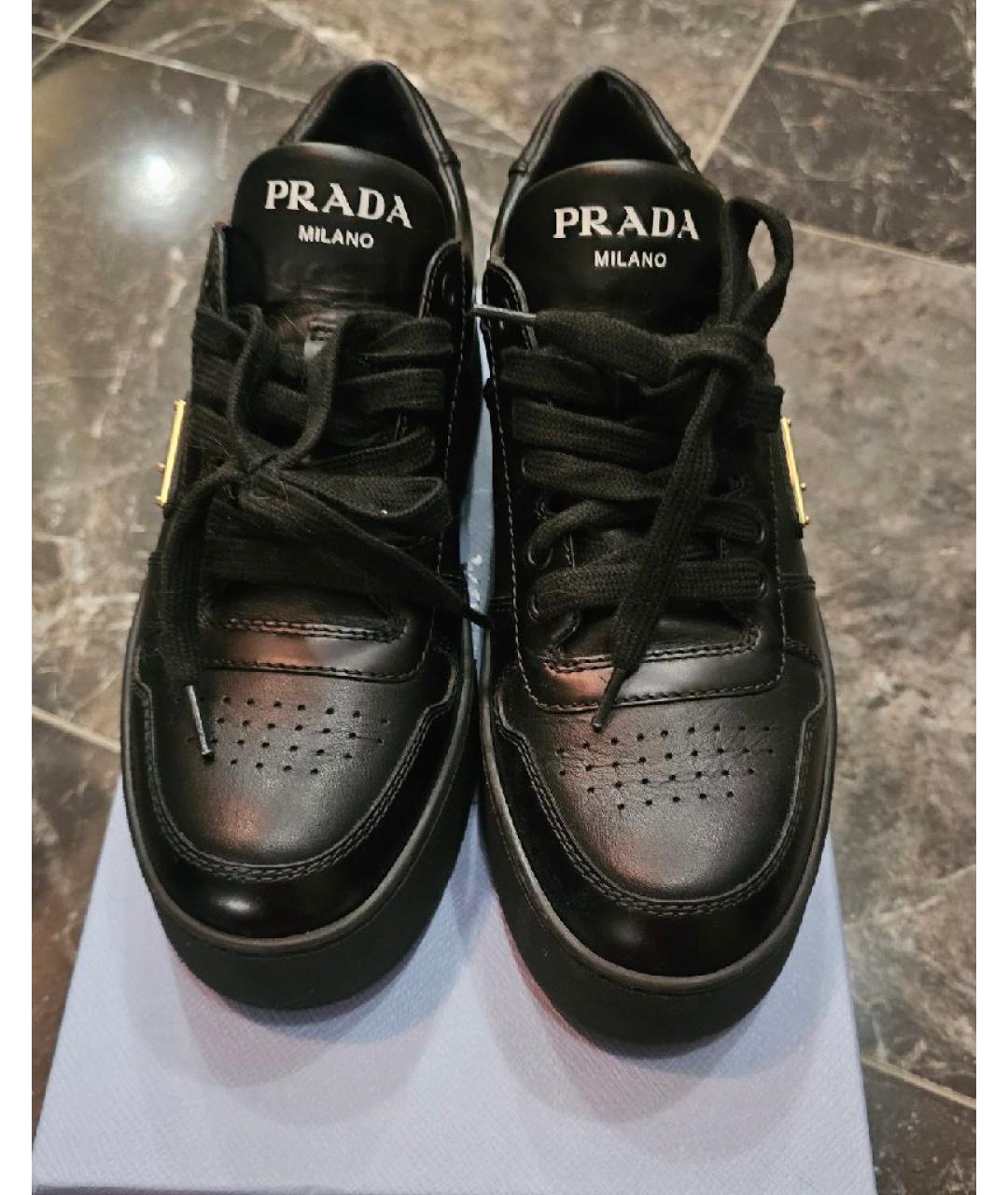 PRADA Черные кожаные кроссовки, фото 2