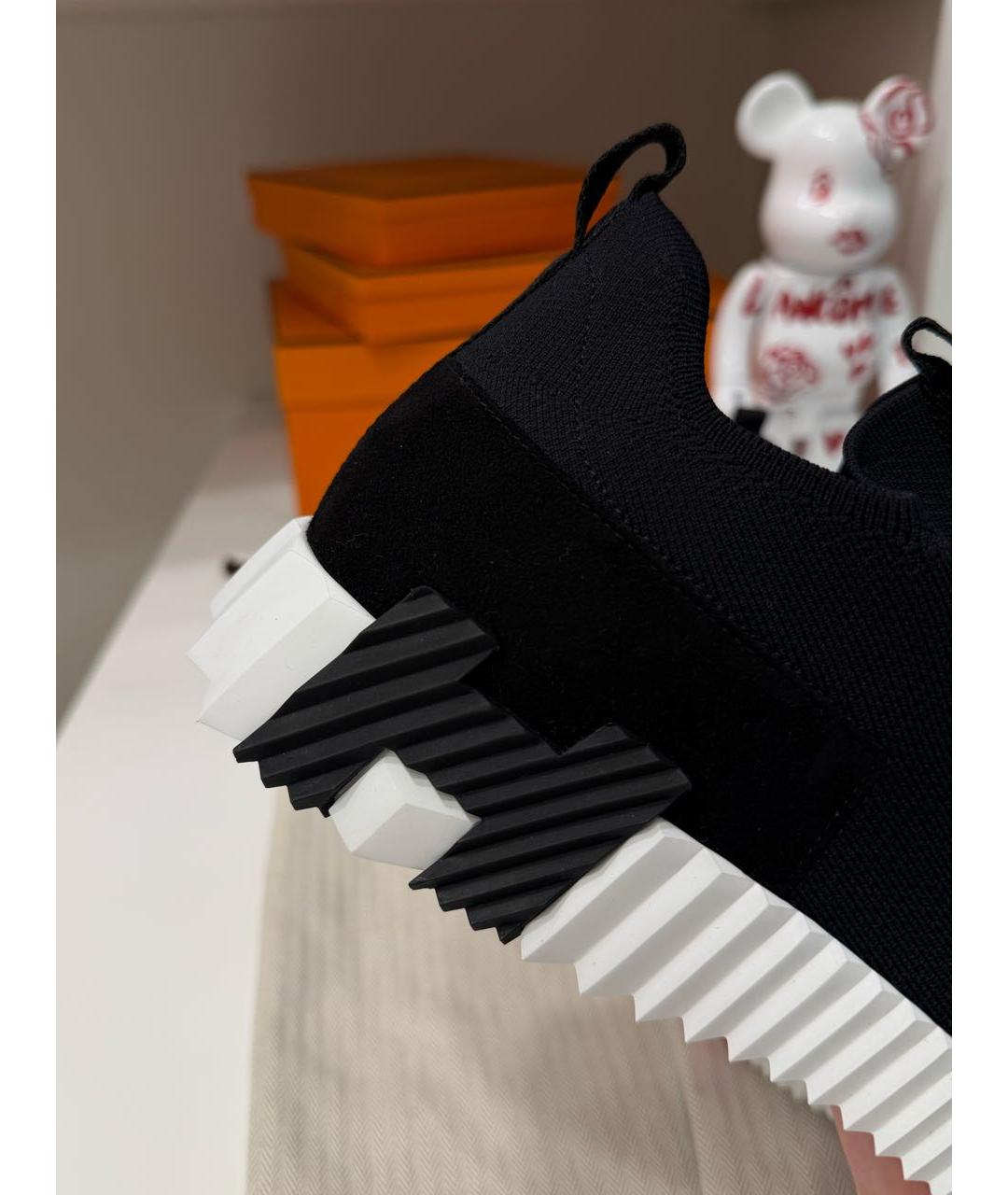 HERMES Черные текстильные низкие кроссовки / кеды, фото 3