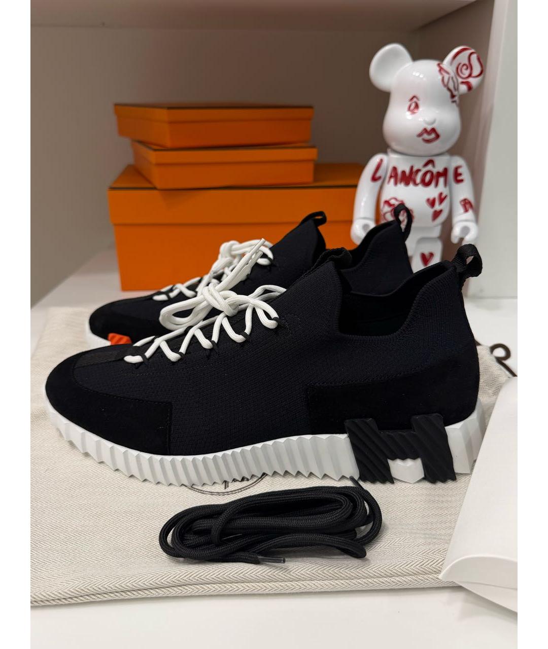 HERMES Черные текстильные низкие кроссовки / кеды, фото 2