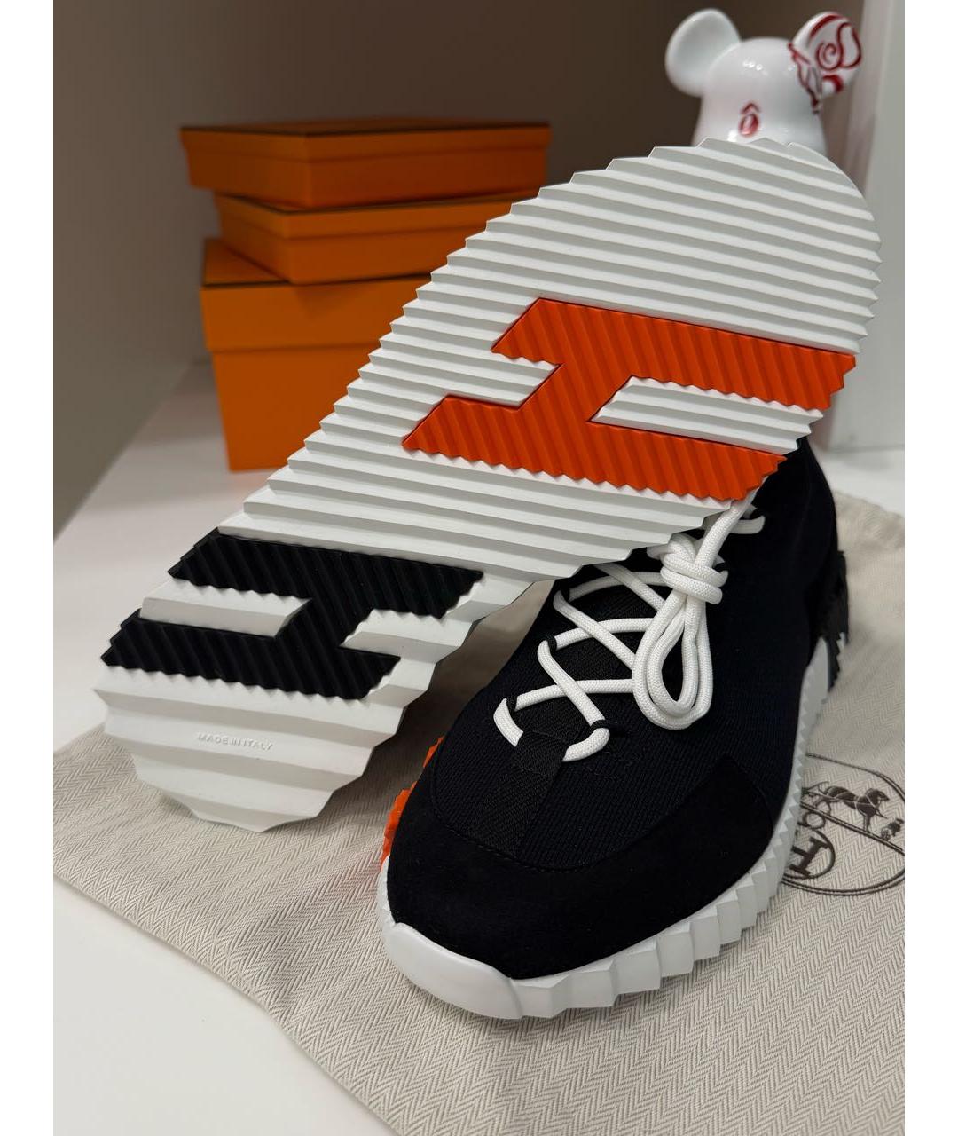 HERMES Черные текстильные низкие кроссовки / кеды, фото 4