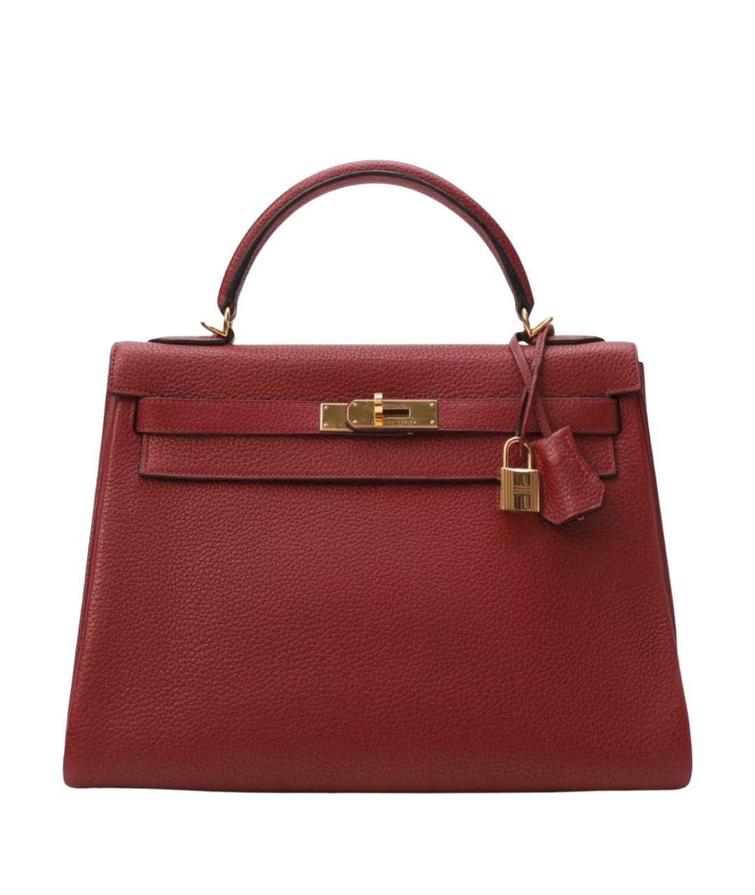 HERMES Бордовая кожаная сумка с короткими ручками, фото 1